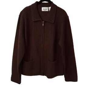 Vintage JESSICA SPORT 100% Wool Cardigan Sweater Zip-Up Brown Pockets Sears L